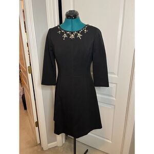 Vince Camuto Beaded Neck 3/4 Sleeve Lined Pocket A Line Dress